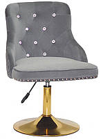 Стілець Olimp SV GD-Base сірий 1004 велюр із каретною стяжкою зі стразами Swarovski, золота кругла опора, фото 3