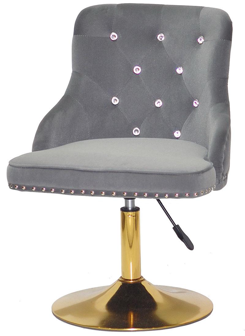 Стілець Olimp SV GD-Base сірий 1004 велюр із каретною стяжкою зі стразами Swarovski, золота кругла опора, фото 1