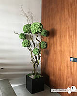 Топиарий, трехствольное эко-дерево из скандинавского мха, салатовый и зелёный