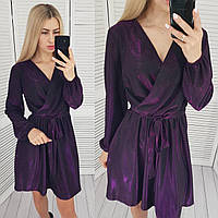 Новая коллекция!!! Нарядное женственное платье из люрекса , имитация на запах, арт 436, цвет фиолетовый