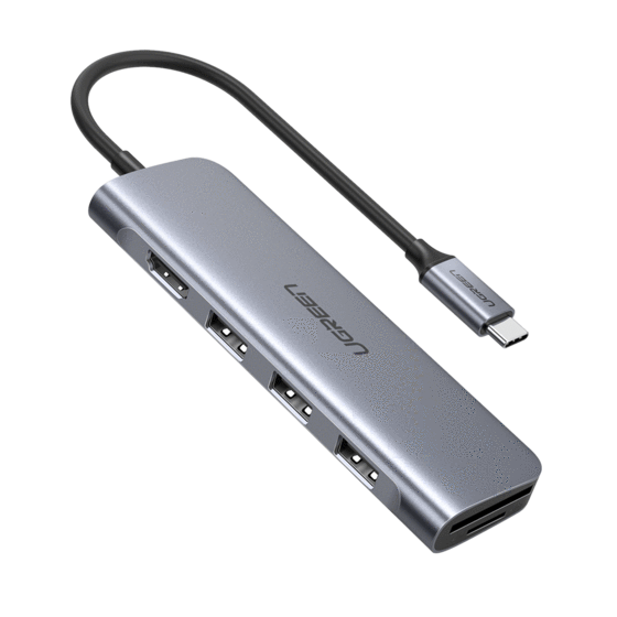 USB-хаб Ugreen USB type-c багато портів адаптер концентратор 6 в 1 алюмінієвий 15 см Grey (CM136)