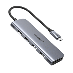 USB-хаб Ugreen USB type-c багато портів адаптер концентратор 6 в 1 алюмінієвий 15 см Grey (CM136)