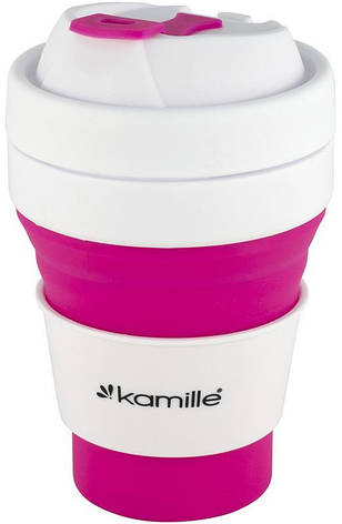 Спортивна складна пляшка Kamille для води 350мл, силікон, рожевий, фото 1