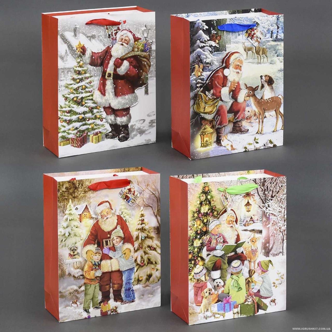 Новорічний пакет 3D великий з блискітками, фото 1