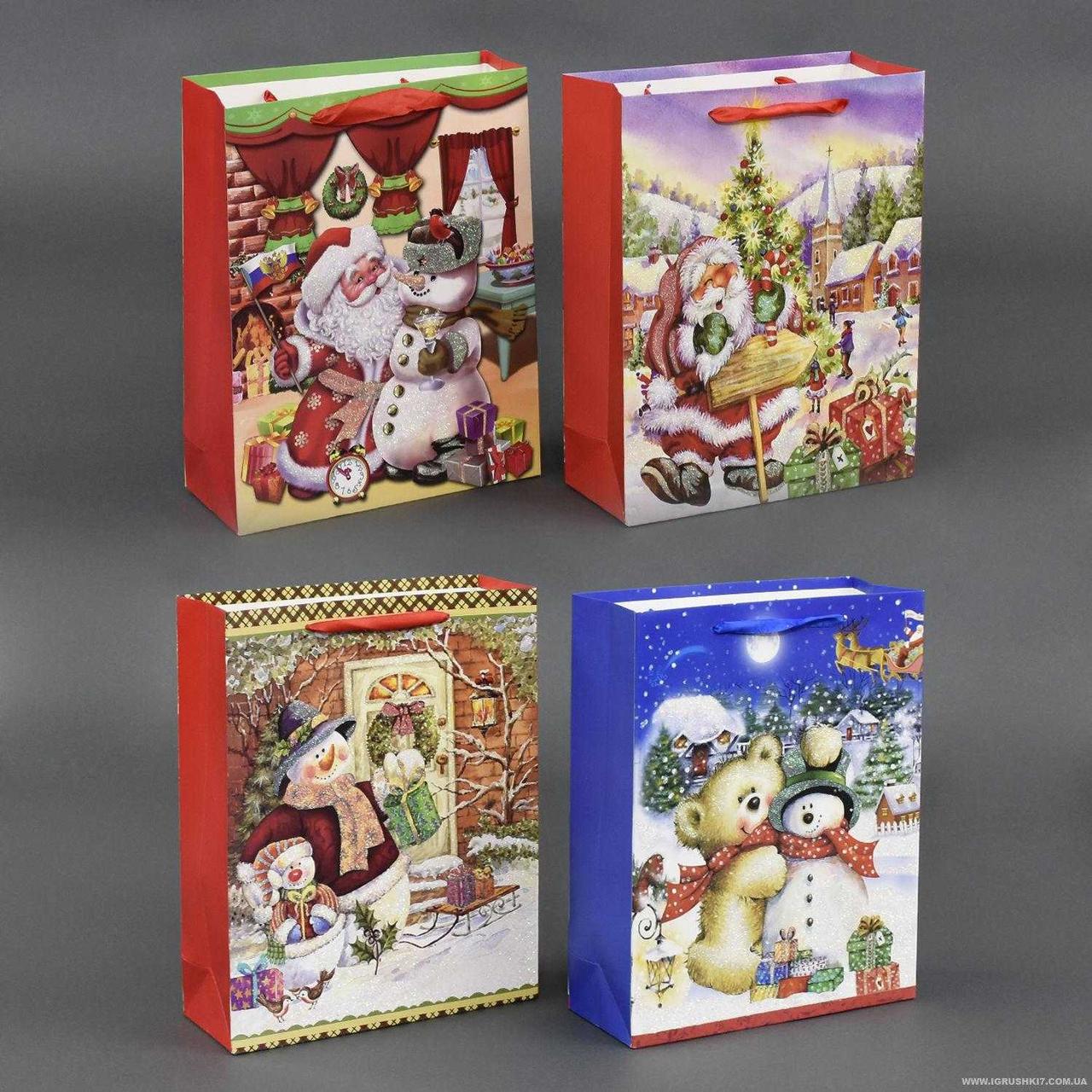 Подарунковий новорічний пакет із блискітками 24см., фото 1