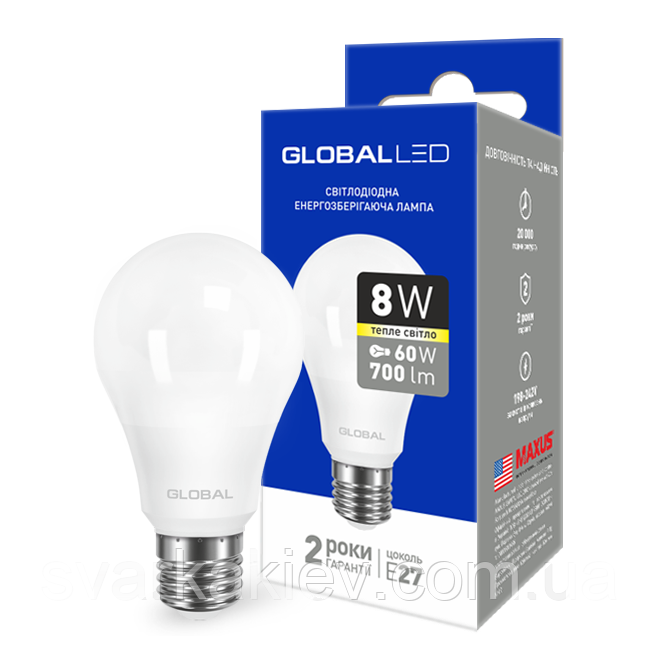 LED-лампа GLOBAL A60 8W м'яке світло 220 V E27 AL (1-GBL-161)