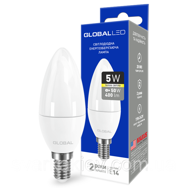 LED-лампа GLOBAL C37 CL-F 5W м'яке світло 220 V E14 AP (1-GBL-133)