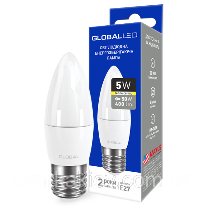 LED-лампа GLOBAL C37 CL-F 5W м'яке світло 220 V E27 AP (1-GBL-131)