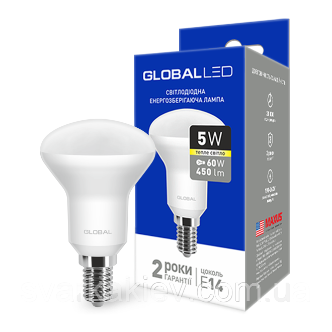 LED-лампа GLOBAL R50 5W м'яке світло 220 V E14 (1-GBL-153)