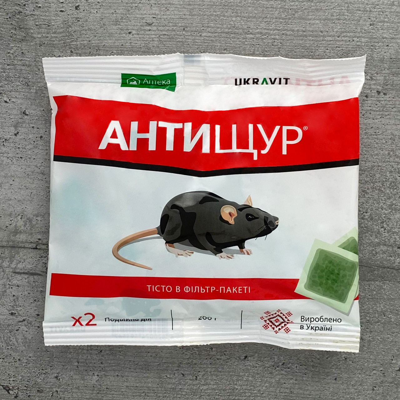 Родентицид Антищур тістова принада від щурів та мишей 200 г Укравіт