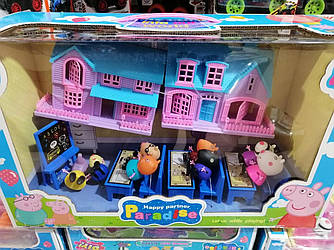 Ігровий набір Свинки Пеппи Peppa Pig 8 персонажів, будиночок, три парти зі стільцями та дошка