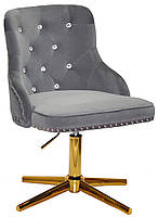 Стілець Olimp SV GD-Modern Base сірий 1004 велюр зі стразами Swarovski, золота хрестовина на стопах, фото 5