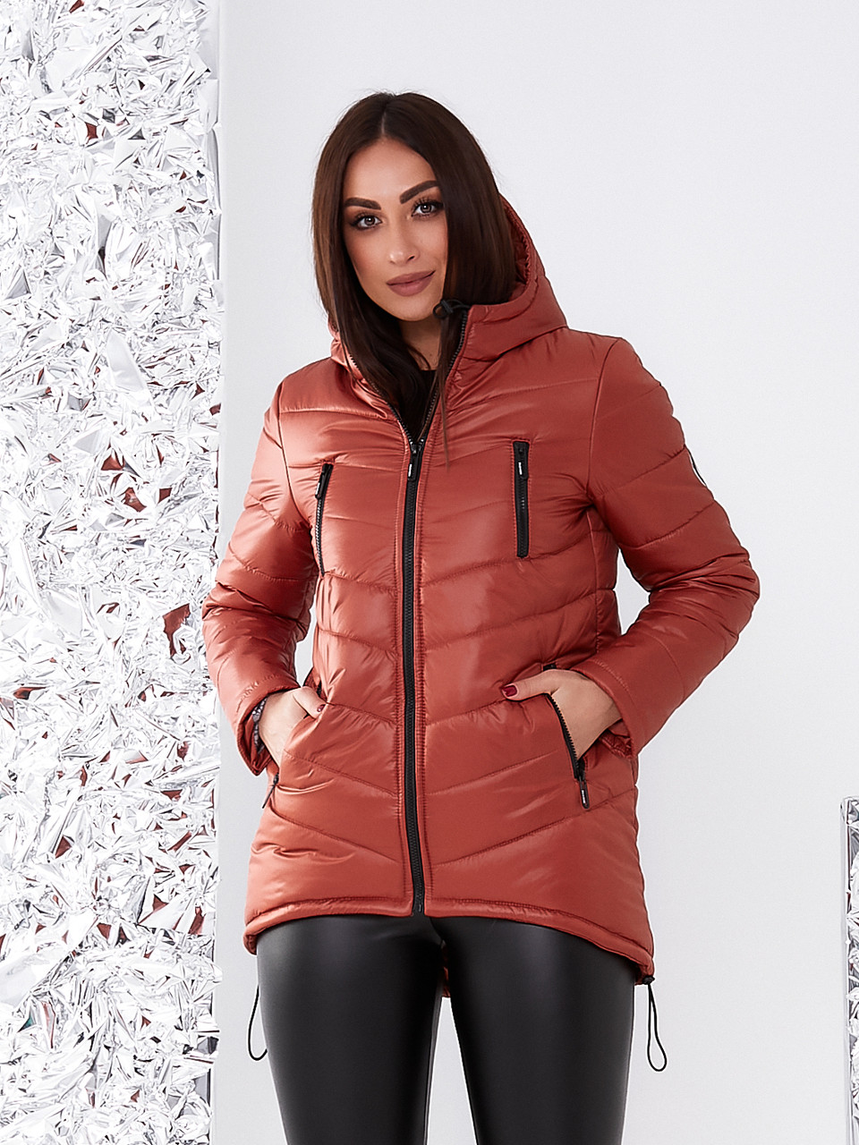 Стильна куртка парку, є батал, арт. 300, колір теракотовий