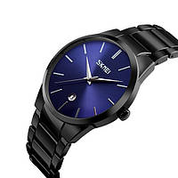 Мужские часы на браслете Skmei 9140 черные с синим циферблатом оригинальные
