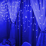Гірлянда Водоспад 320 LED 3 м*1.5м Синій, штора гірлянда на вікно, гірлянда завіса блакитна, новорічна гірлянда, фото 4