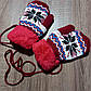 Теплі дитячі в'язані, махрові рукавички з мотузкою та відворотом 3-5 років "GLOVES" Червоні, фото 2