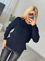 Женский свитер Соня черный шерстяной свободный приятный размер единый 42-50