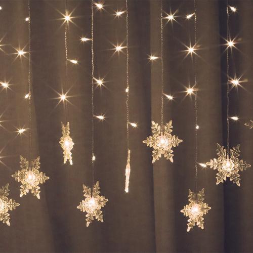 Гірлянда штора зі сніжинок 138 лід, warm white 8 режимів світіння (CC01006)