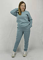 Теплый зимний женский спортивный костюм свитшот темно голубого цвета из ткани Пенье XL, XXL, 3XL