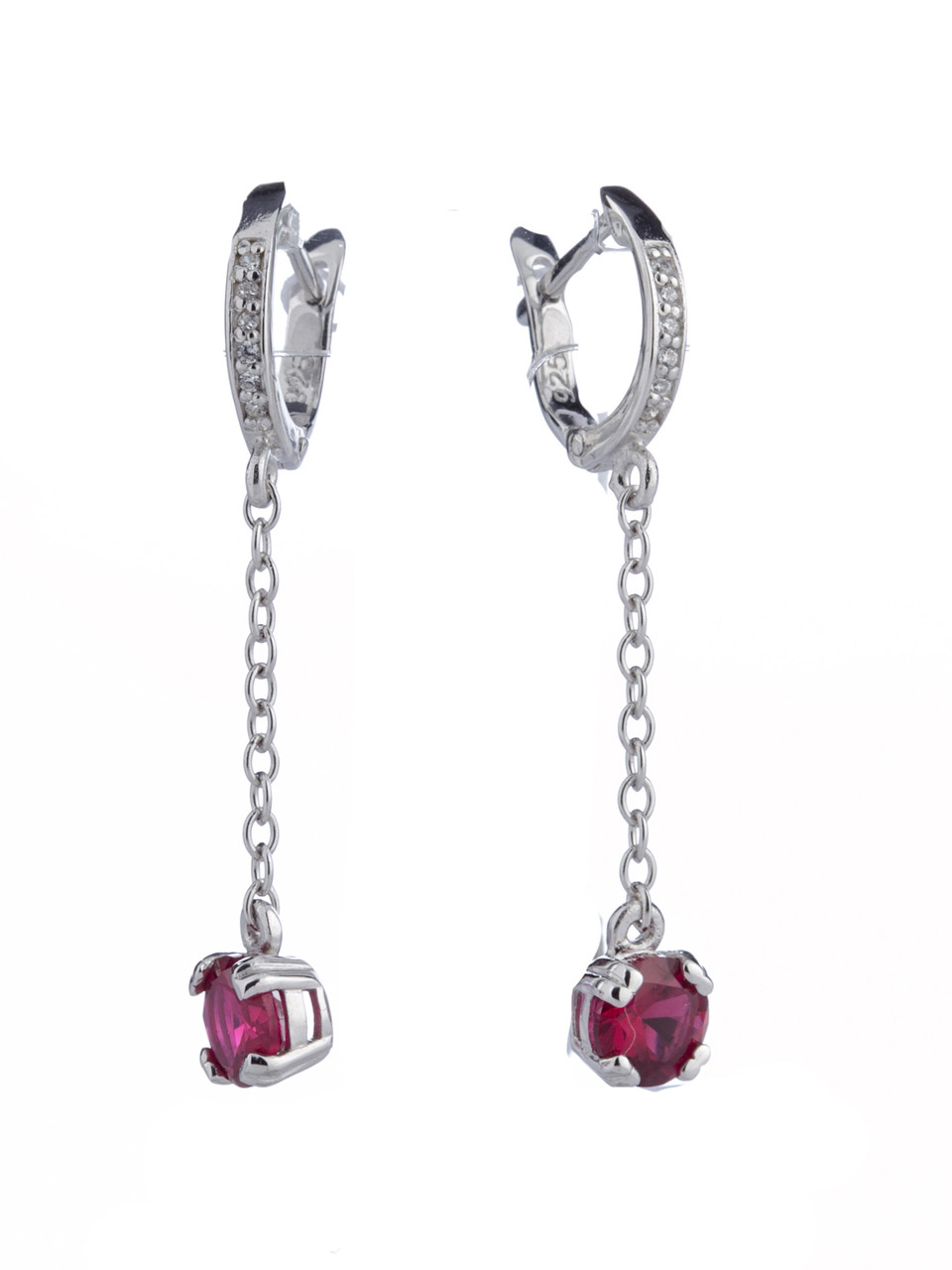 Сережки-підвіски срібні з рубіном 1072/1-ру, фото 1