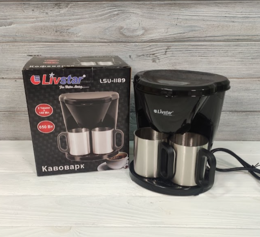 Кавоварка, крапельна Livstar LSU-1189 + 2 чашки (Нержавіюча Сталь) 650 Вт / Кавоварка, фото 1