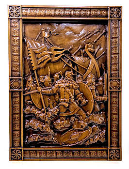 Різьблене дерев'яне панно "князь Святослав" оброблене патиною