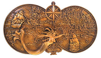 Різьблене дерев'яне панно "Морська карта з русалкою"