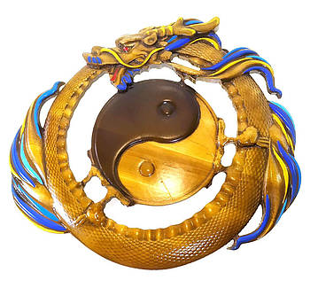 Різьблене дерев'яне панно "Дракон і Інь-Янь"