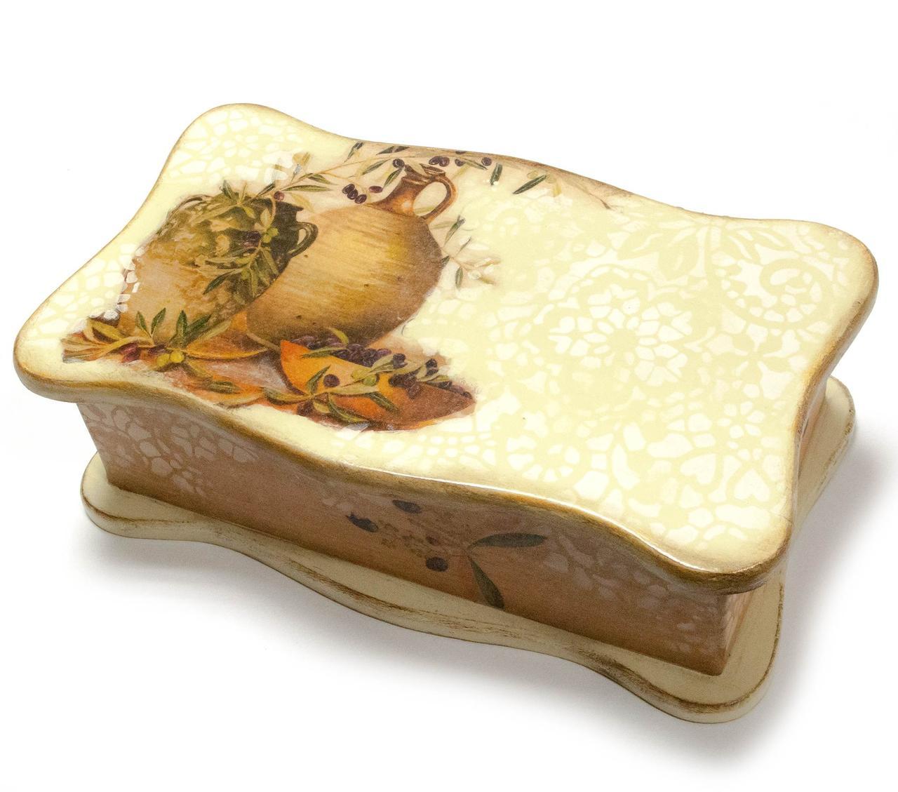 Скринька з фігурною кришкою "Оливки" (26.5х15.5х9.5) вільха, липа, фото 1