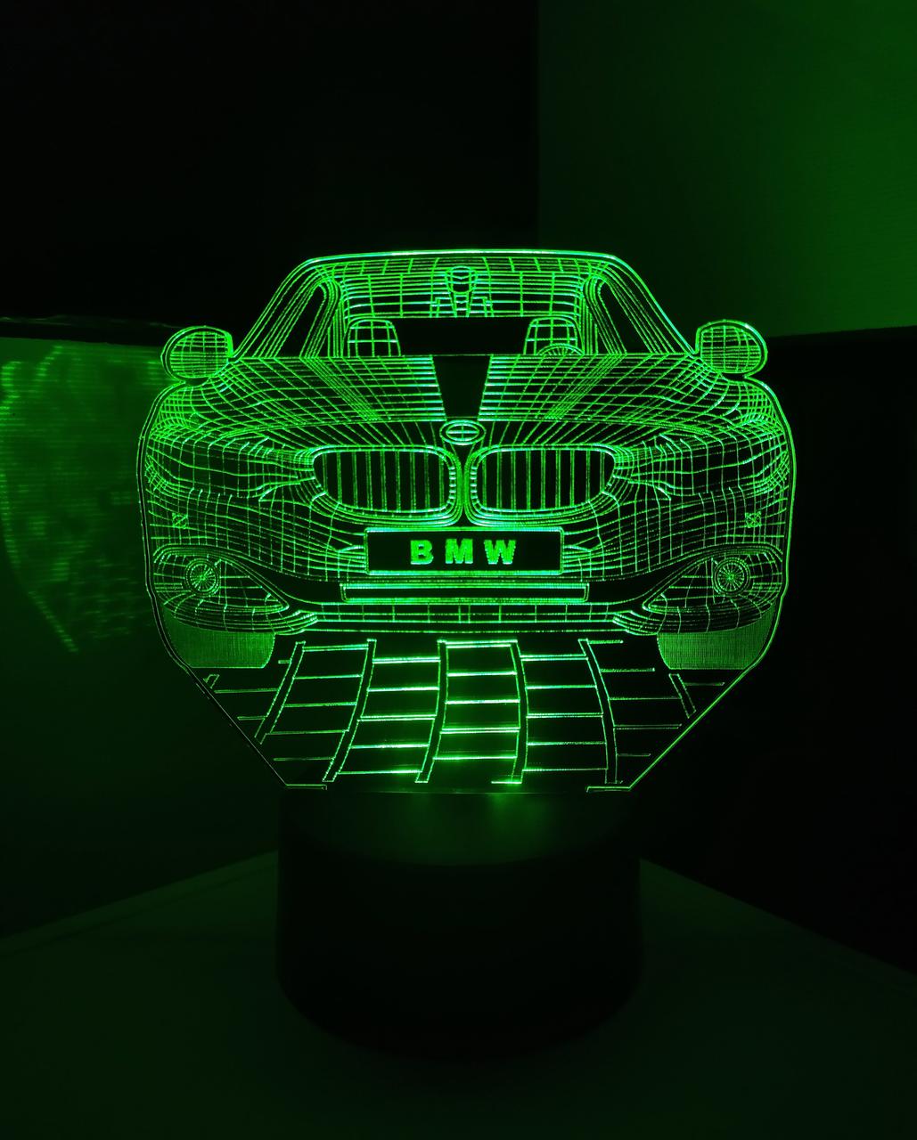 3d-світильник БМВ фронт, BMW, 3д-нічник, кілька підсвічувань (на пульті), подарунок автолюбителю, фото 1