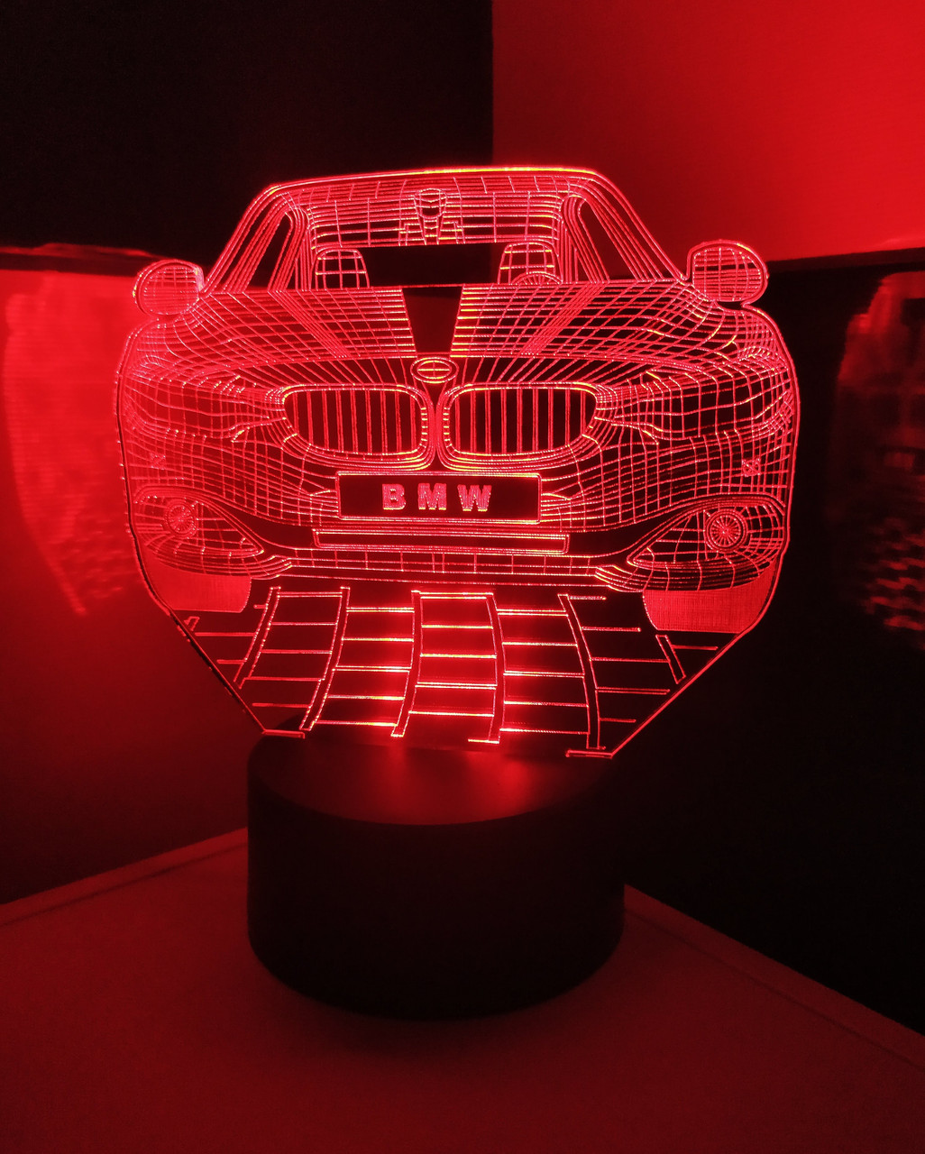 3d-світильник БМВ фронт, BMW, 3д-нічник, кілька підсвічувань (батарейка+220В), подарунок автолюбителю, фото 1