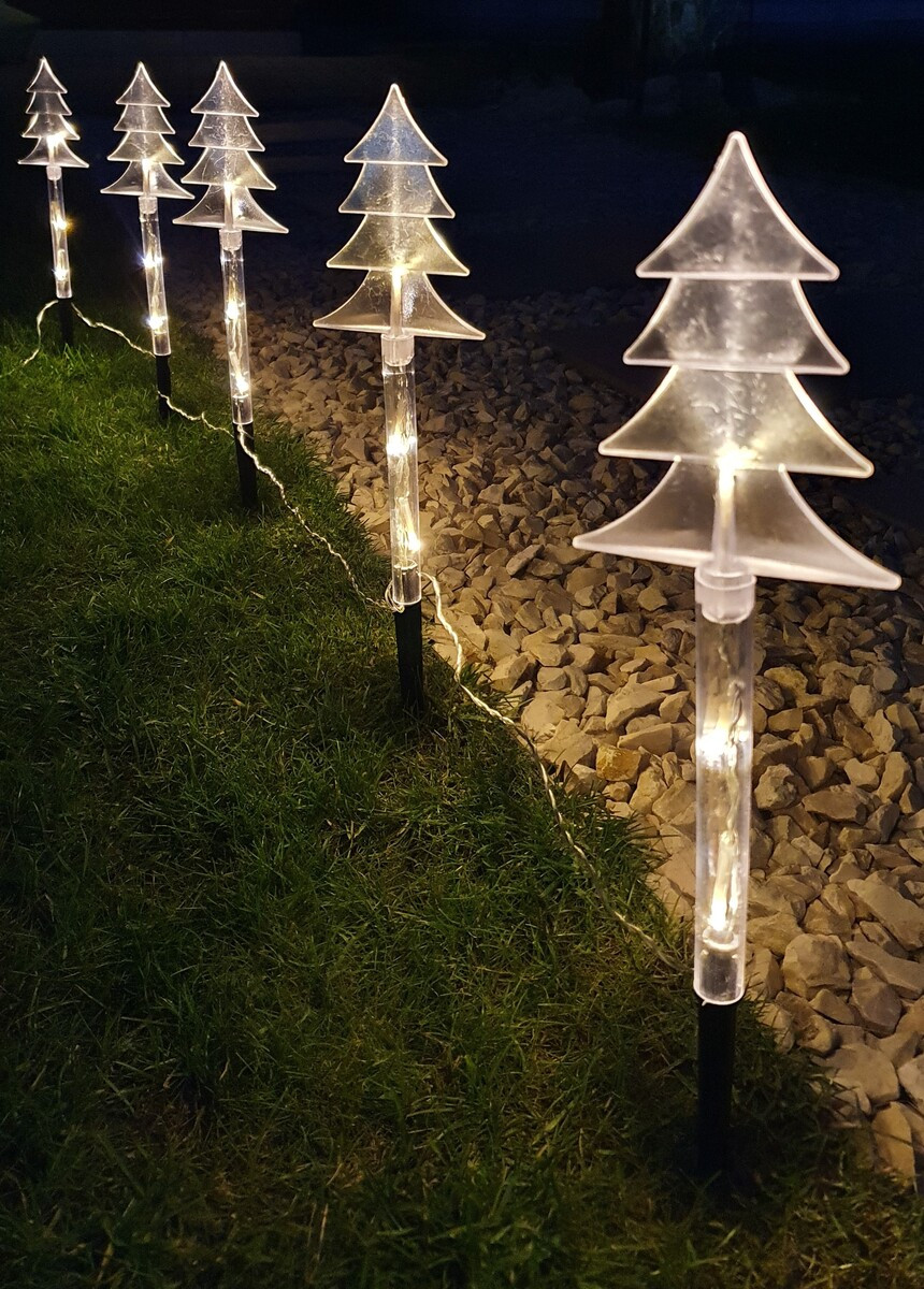 Новорічна вулична акрилова гірлянда Ялинки на батарейках Melinera,5 шт, 15 LED, новорічні світильники, фото 1