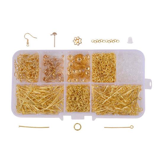 Набір фурнітури Finding Органайзер швензи гвоздики піни кільця шапочки для намистин Золотистий