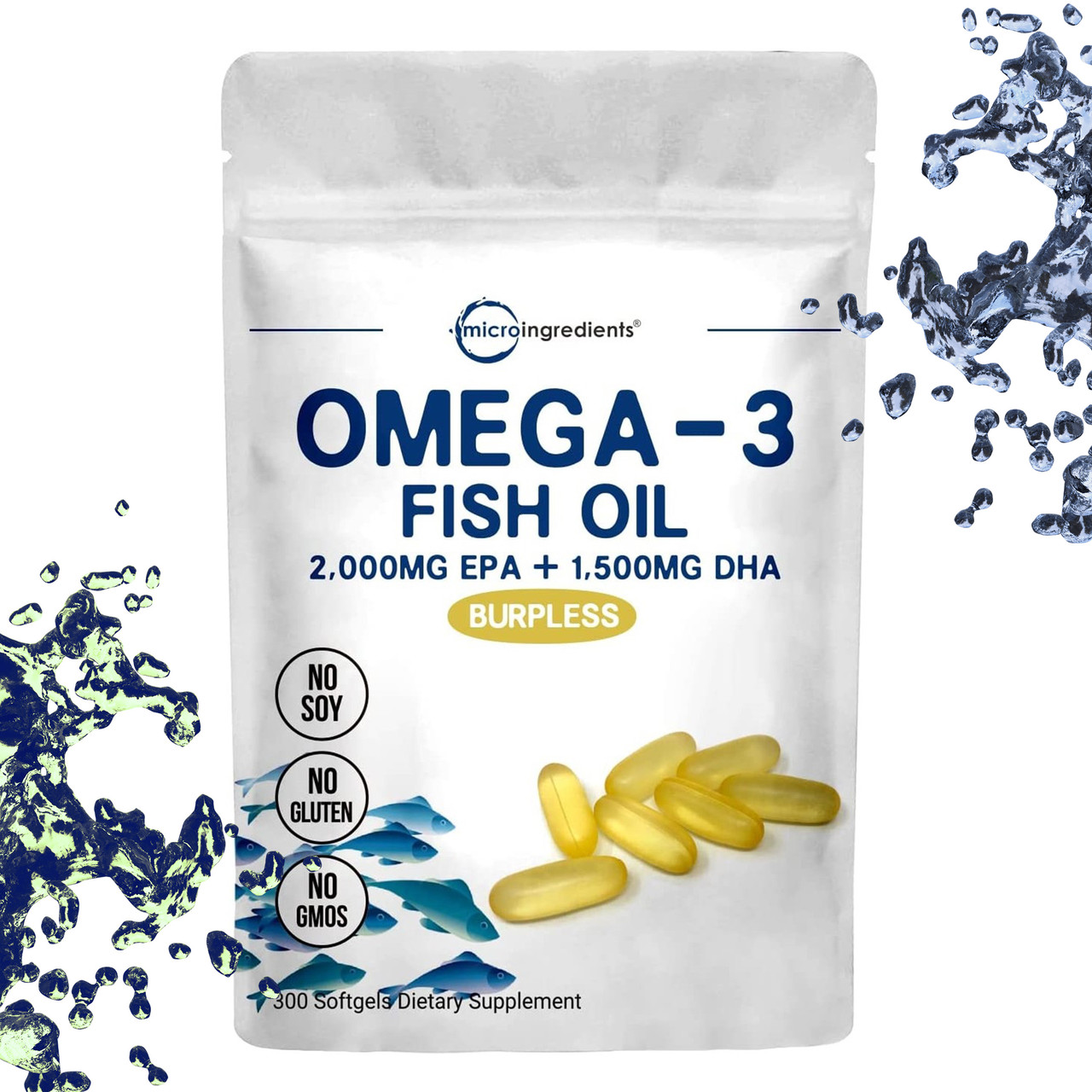 Риб'ячий жир Microingredients Omega-3 Fish Oil 2000 mg EPA + 1500 mg DHA 300 гелевих капсул