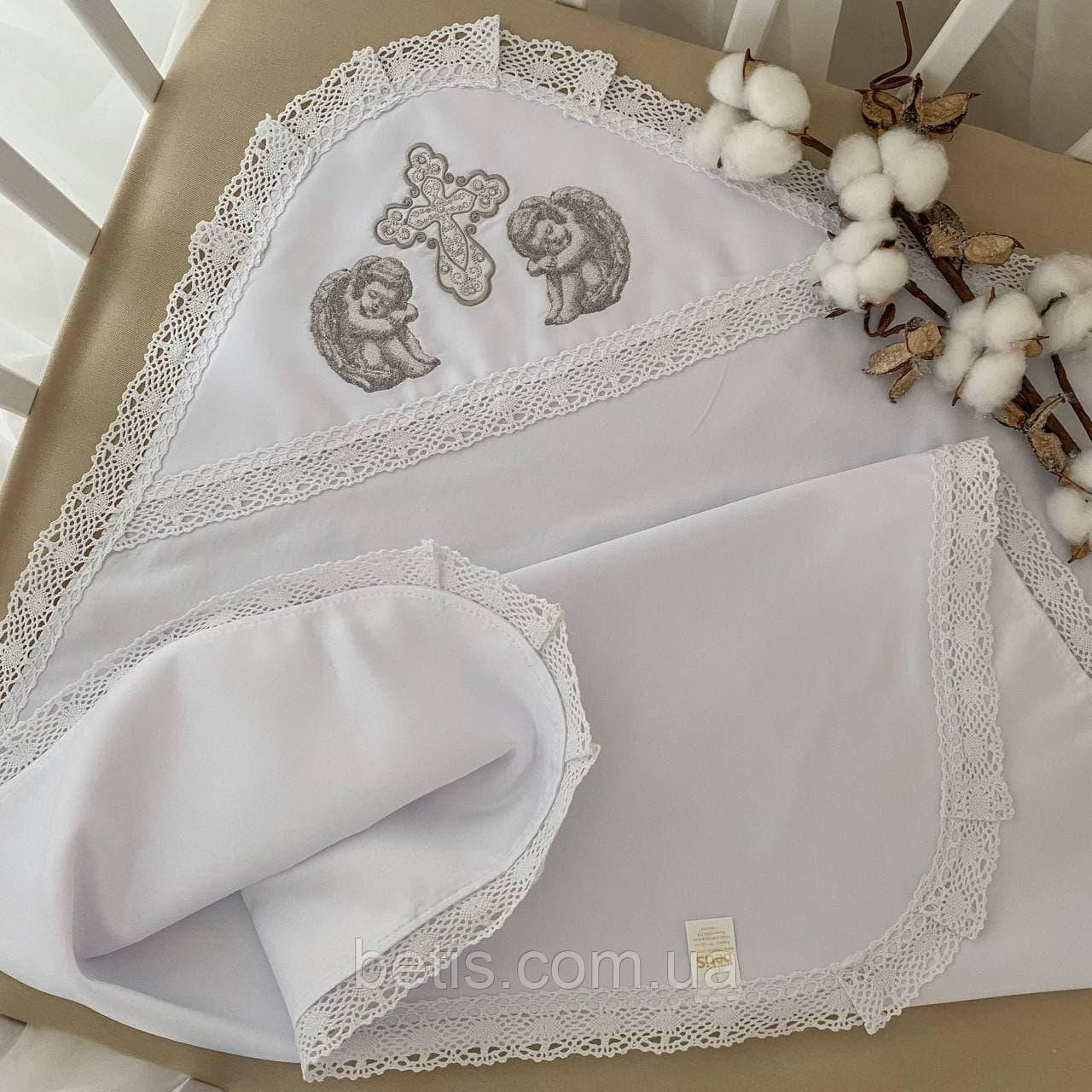 Крижма BetiS "Талісман янгола" подвійна з вишивкою Білий/срібло Атлас,кулір 27682410 75*80 см