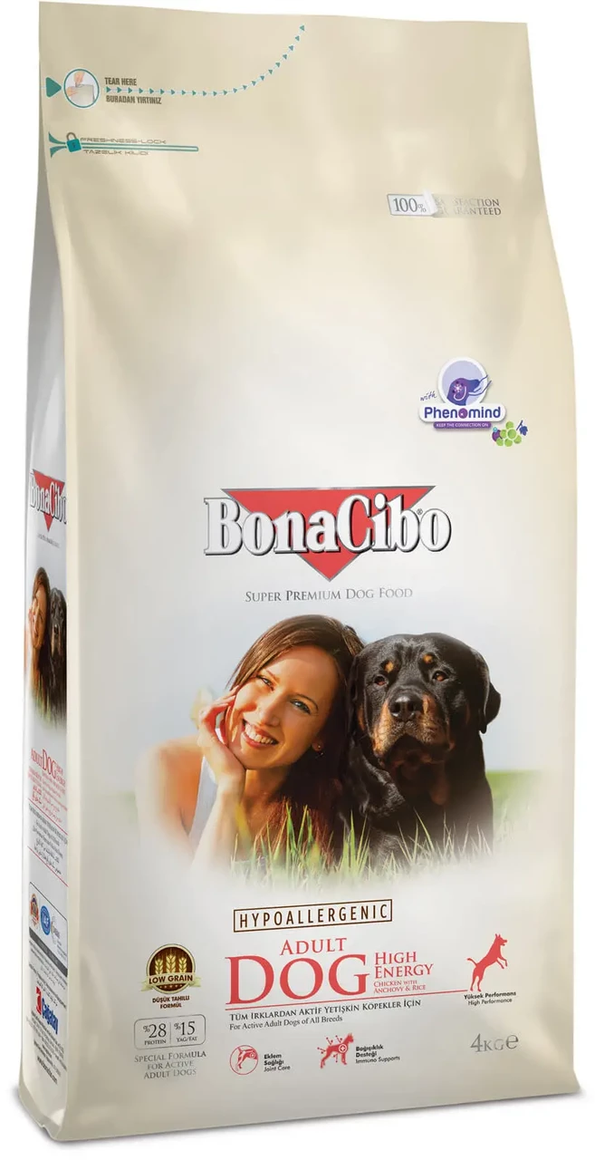 BonaCibo Adult Dog High Energy (Бонасібо Едалт Дог Хай Енерджі курка рис і анчоуси) сухий корм для собак, фото 1