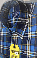 Чоловіча байкова сорочка vd-0011 в клітку синя бавовна з довгим рукавом 41, фото 2
