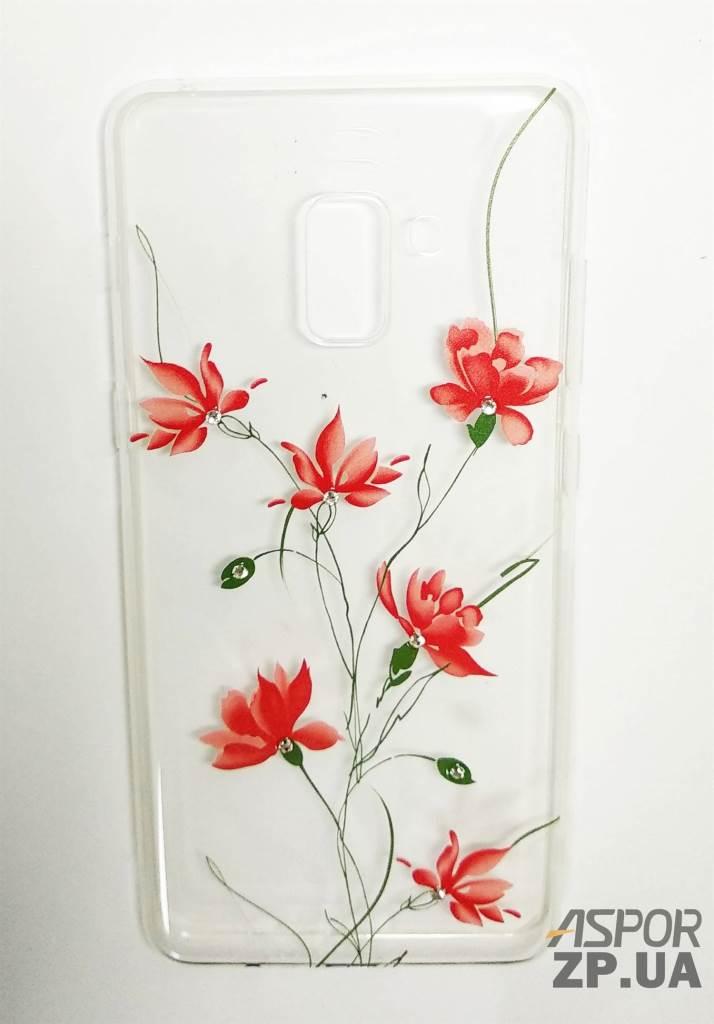 Чохол Samsung A8 Plus/A730- OuCase for Aspor Swarowski Квіти червоні, фото 1