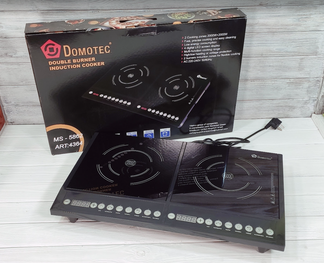 Електроплита склокерамічна Domotec MS-5862 на 2 конфорки по 2000W Керамічна, фото 1
