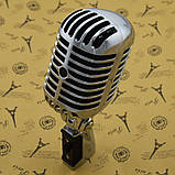 Ретро мікрофон динамічний. Хромований vintage мікрофон. Мікрофон Елвіс. Мікрофон типу SHURE 55SH series II, фото 4