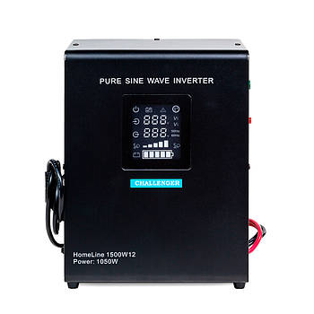 ДБЖ з правильною синусойдой Challenger HomeLine 1500W12 (1050W), 12V під зовнішній акумулятор, струм заряду