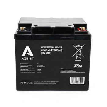Акумулятор AZBIST Super AGM ASAGM-12400M6, Black Case, 12V 40.0 Ah (196 165 x 173) Q1