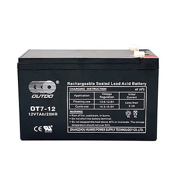 Акумуляторна батарея OUTDO AGM OT 12-7 12 V 7 Ah ( 151 х 65 х 100), Q10