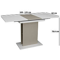 Прямоугольный раздвижной стол Intarsio Stoun 100-135х60см белый на ножке цвета латте в стиле модерн