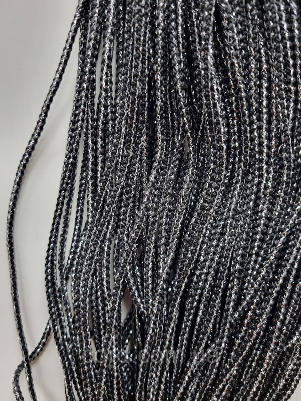 Шнур круглий поліестер 3мм чорний+срібло моток 200м, фото 1
