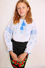 Дитяча вишита блуза "Марта" (з синьою вишивкою)