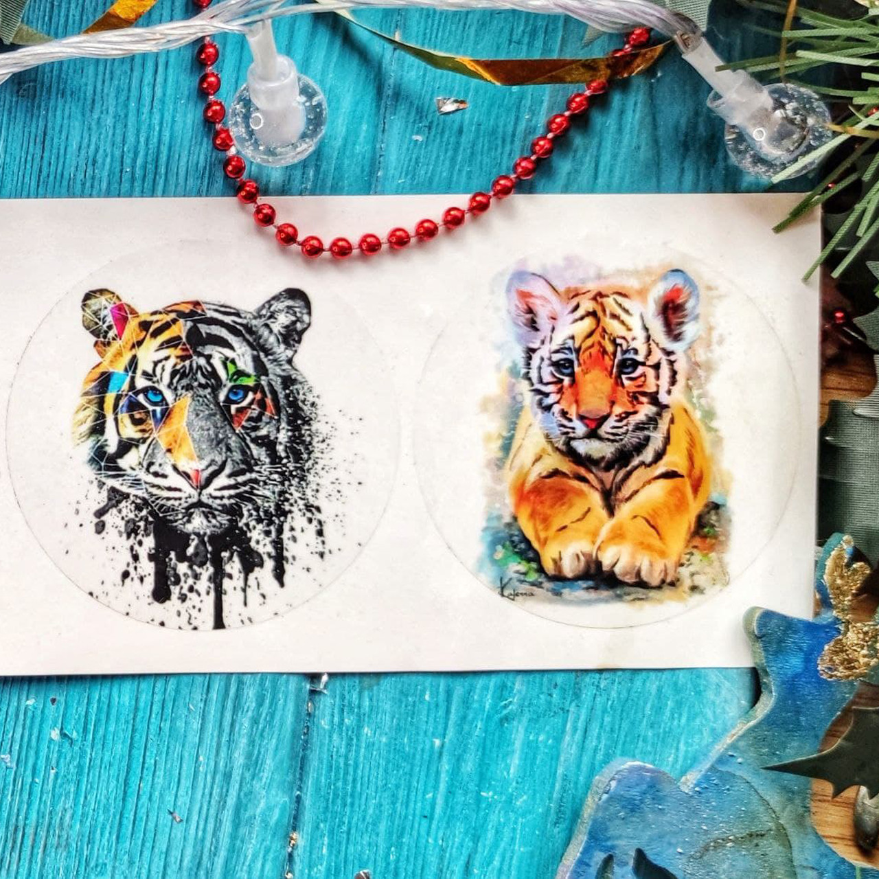 Наліпка кольорова "Тигря символ року". Art Resin Stickers. Для техніки ResinArt 1 шт. На вибір Мод. 1