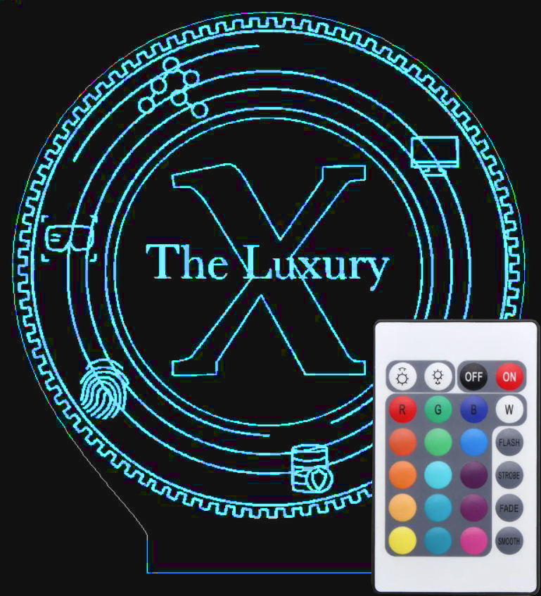 Акриловий світильник нічник з логотипом фірми Luxuri c пультом AVA-001332