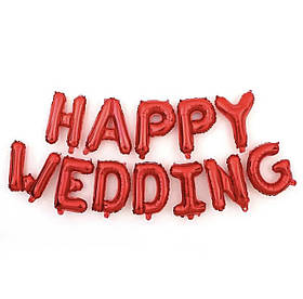 Кулі букви фольговані "HAPPY WEDDING" Червона