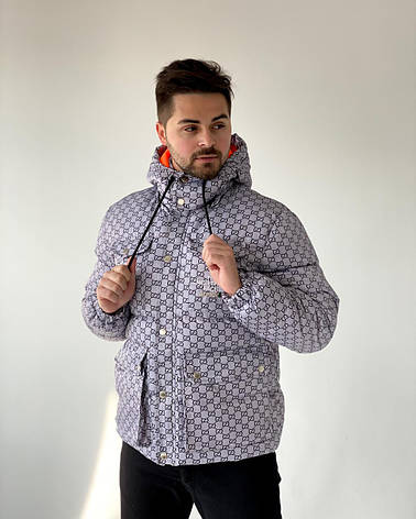 Чоловіча куртка The north face Gucci TNF пуховик сірий розміри L, фото 1